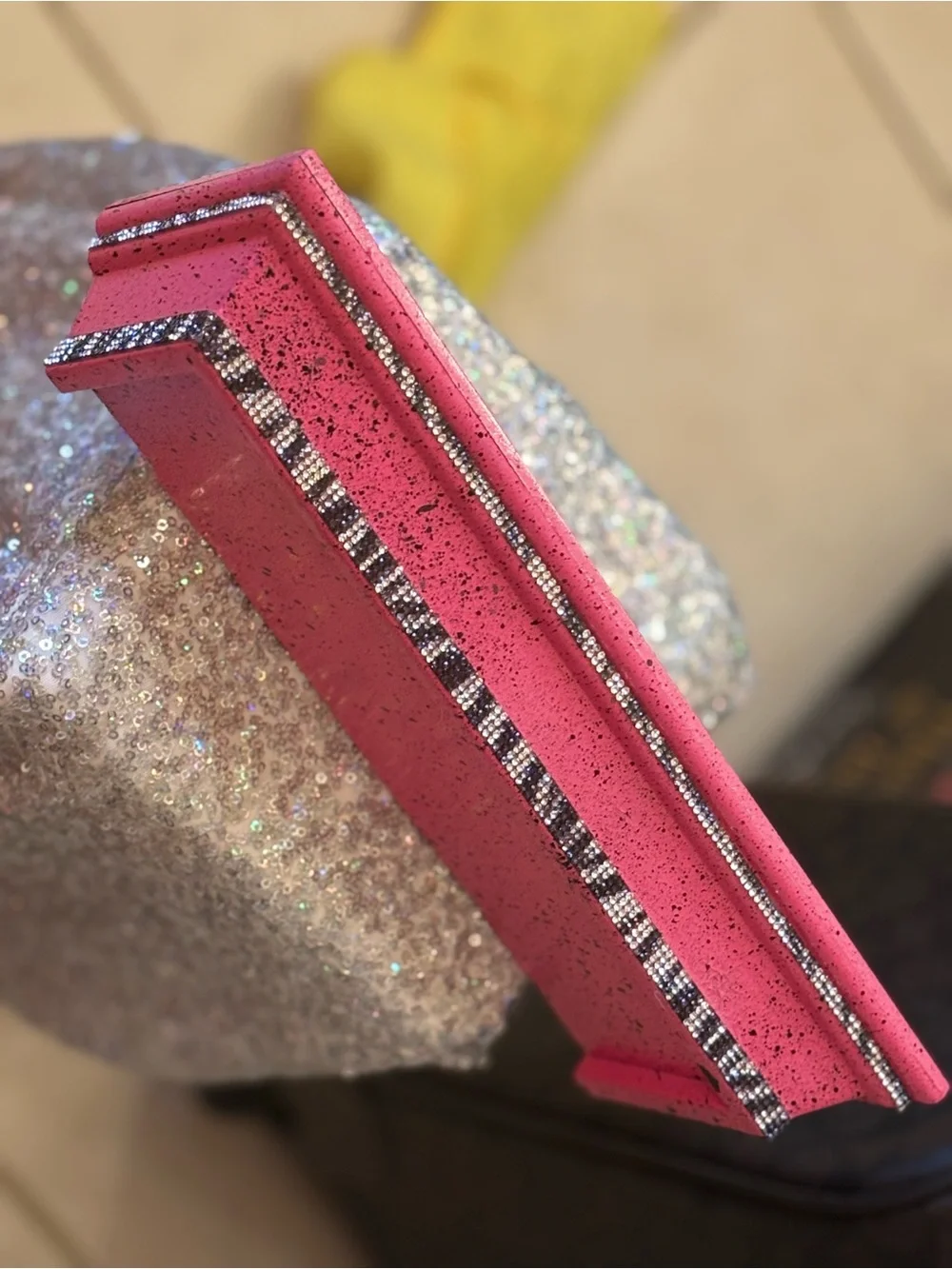 Hot Pink & black splash floating wall shelf with Zebra print rhinestone accents